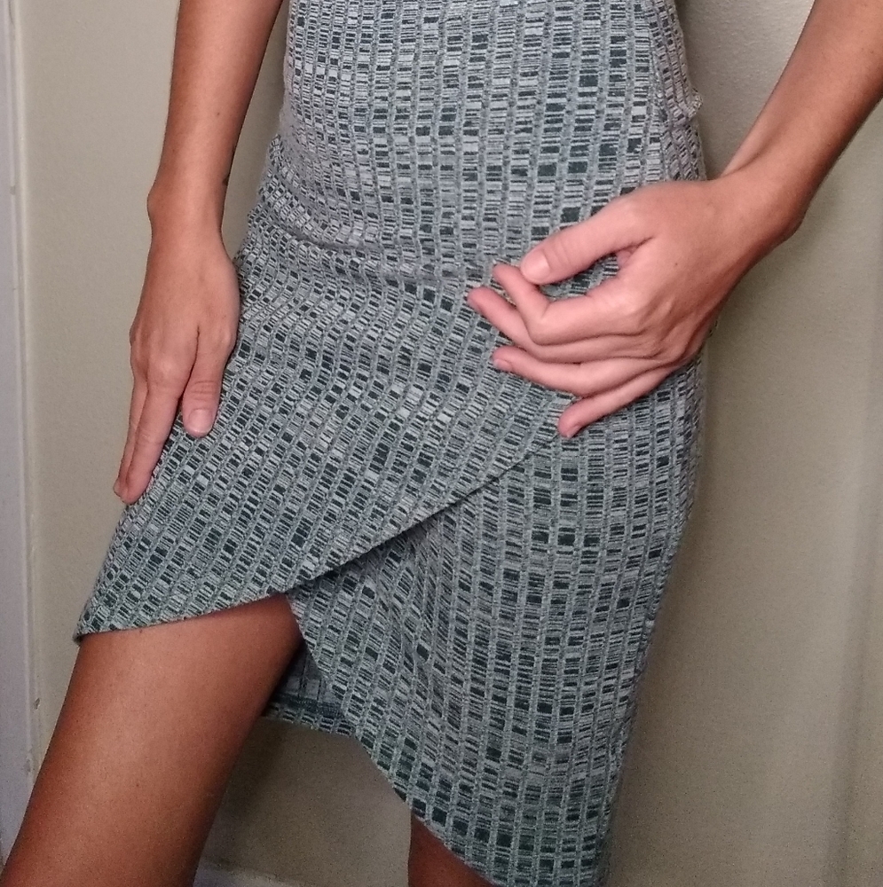 Silence + Noise Bodycon Midi Teal Slit Dress